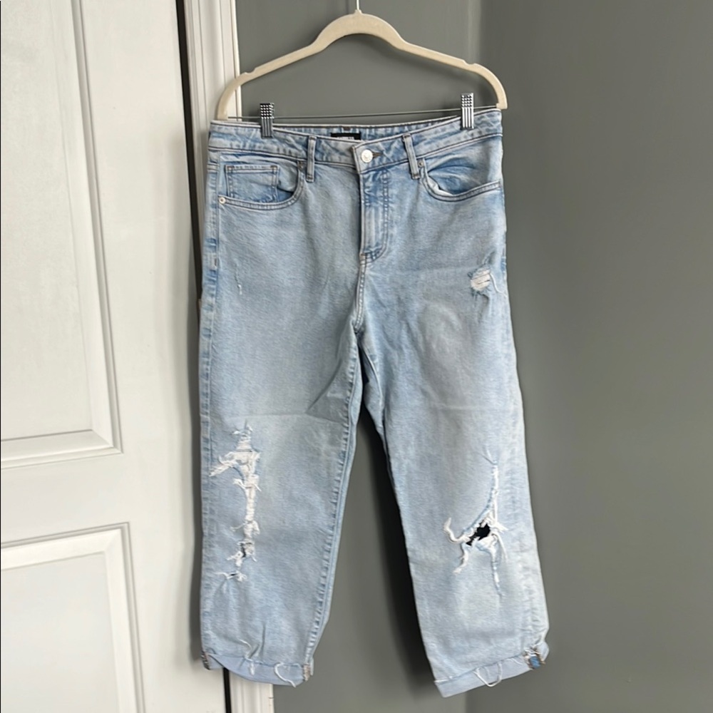 Express Blue Relaxed Fit Jeans with Distressed Details